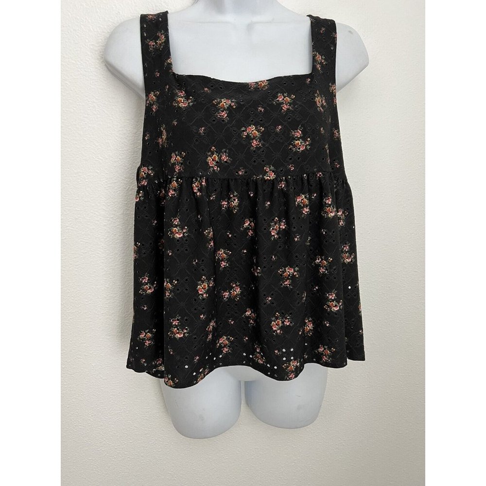 Everly Women's Back Floral Boho Crop Drop Waist Sleeveless Knit Top Blouse Large